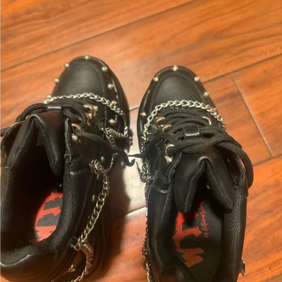 Antony wang Chunky Black Platform Sneakers with Silver Chain & Stud Details - Picture 7 of 15